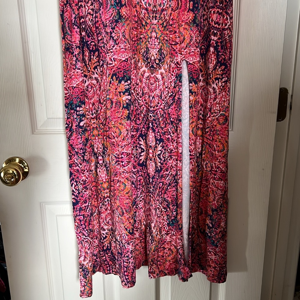 Cynthia Rowley • Maxi Skirt Stretchy Sideslit Summer Boho Jersey Size L - Picture 6 of 7